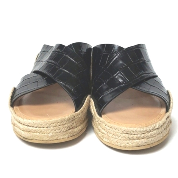 Aquatalia Marina Leather Croc Embossed Crisscross Espadrille Wedges Black Size 7 - Picture 8 of 15